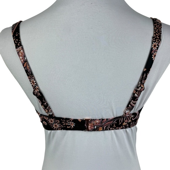 Shade & Shore Floral Paisley Bikini Top Women's 34B Front Knot Black Brown - Picture 3 of 10